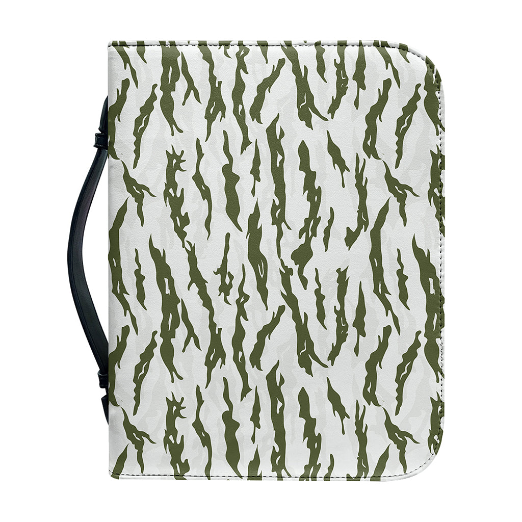 Green And White Tiger Stripe Camo Print Leather Bible Cover