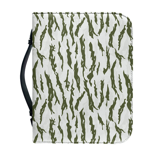 Green And White Tiger Stripe Camo Print Leather Bible Cover