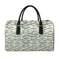 Green And White Tiger Stripe Camo Print Leather Duffel Bag