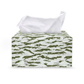 Green And White Tiger Stripe Camo Print Leather Tissue Box Cover