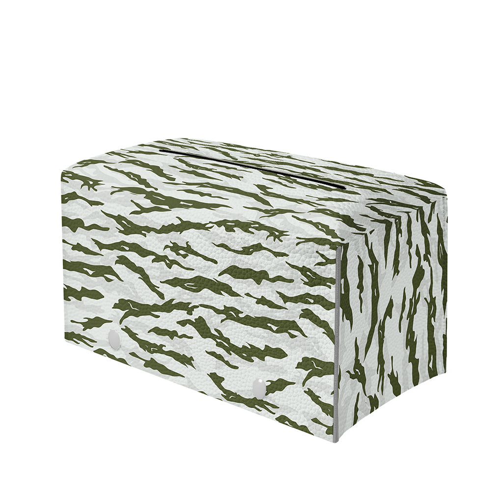 Green And White Tiger Stripe Camo Print Leather Tissue Box Cover
