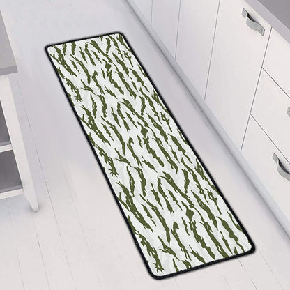 Green And White Tiger Stripe Camo Print Long Kitchen Mat