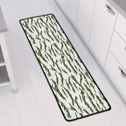Green And White Tiger Stripe Camo Print Long Kitchen Mat