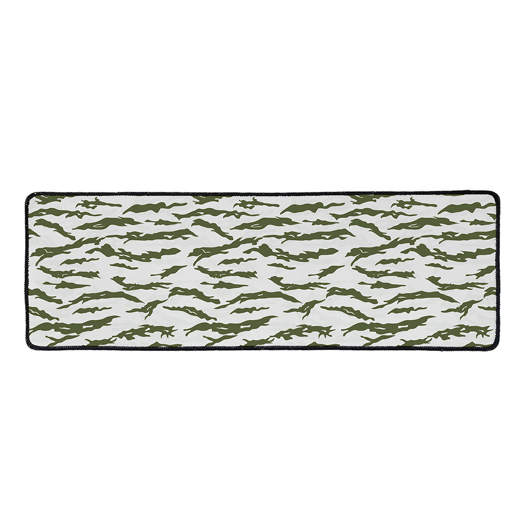 Green And White Tiger Stripe Camo Print Long Kitchen Mat