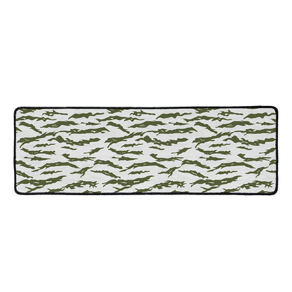Green And White Tiger Stripe Camo Print Long Kitchen Mat