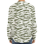 Green And White Tiger Stripe Camo Print Long Sleeve Baseball Jersey