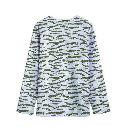 Green And White Tiger Stripe Camo Print Long Sleeve Short Coat