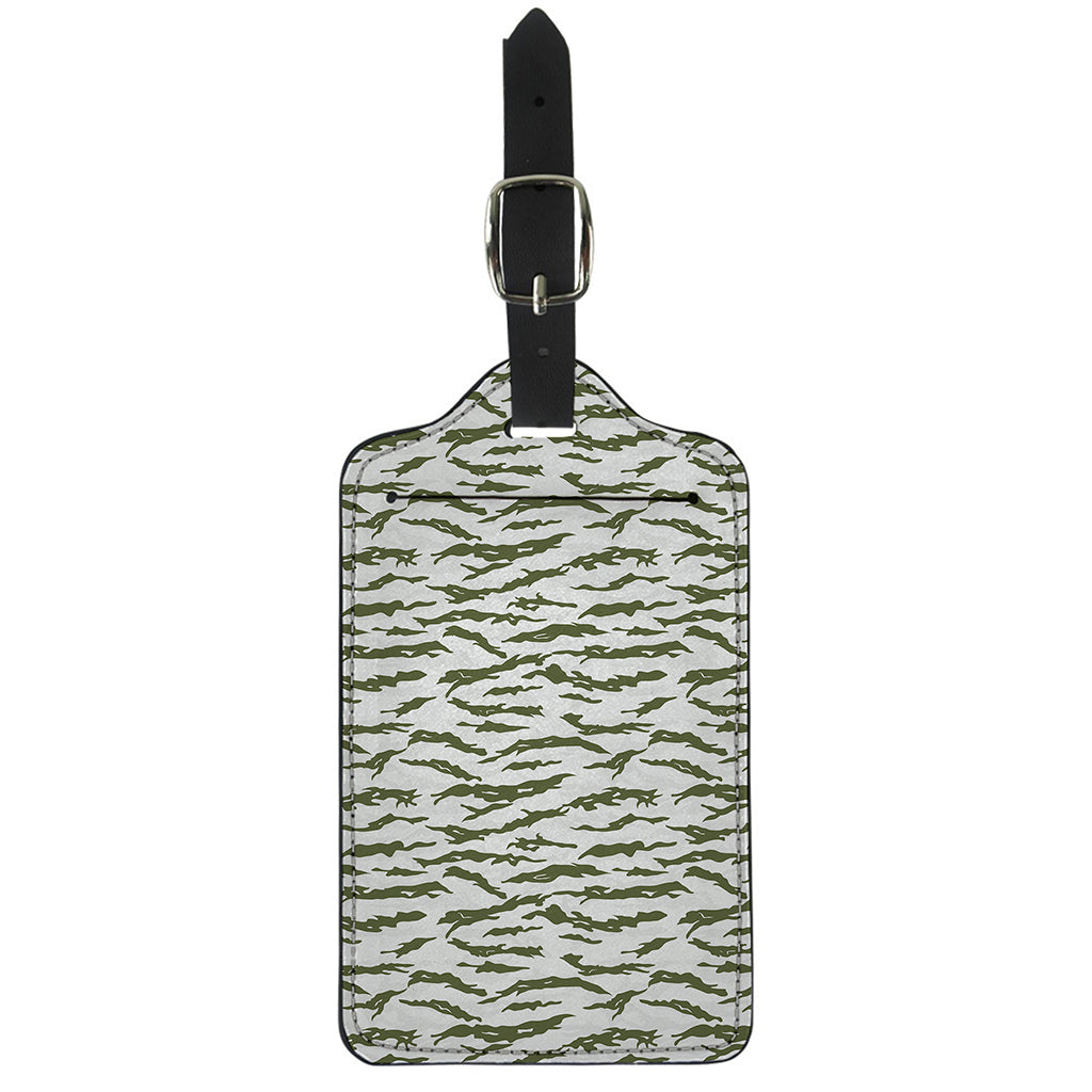 Green And White Tiger Stripe Camo Print Luggage Tag