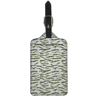 Green And White Tiger Stripe Camo Print Luggage Tag