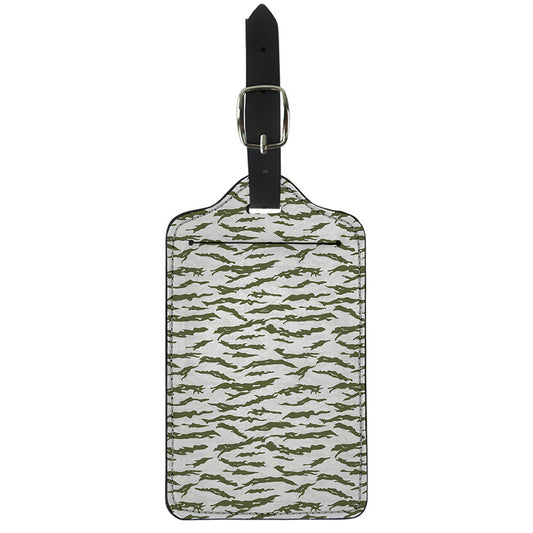 Green And White Tiger Stripe Camo Print Luggage Tag