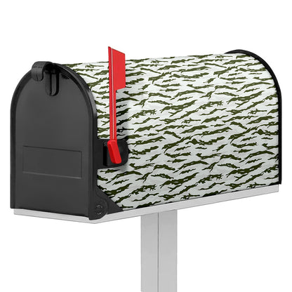 Green And White Tiger Stripe Camo Print Mailbox Cover