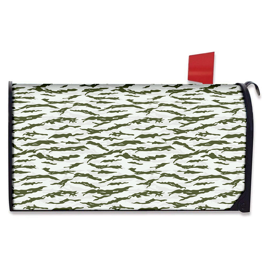 Green And White Tiger Stripe Camo Print Mailbox Cover