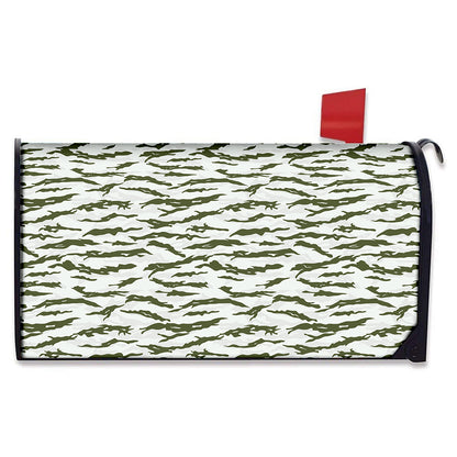 Green And White Tiger Stripe Camo Print Mailbox Cover