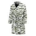Green And White Tiger Stripe Camo Print Men's Bathrobe