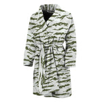 Green And White Tiger Stripe Camo Print Men's Bathrobe
