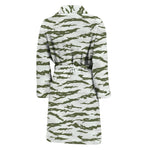 Green And White Tiger Stripe Camo Print Men's Bathrobe