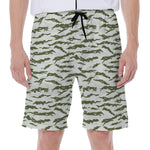 Green And White Tiger Stripe Camo Print Men's Beach Shorts