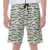 Green And White Tiger Stripe Camo Print Men's Beach Shorts