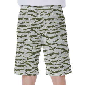 Green And White Tiger Stripe Camo Print Men's Beach Shorts