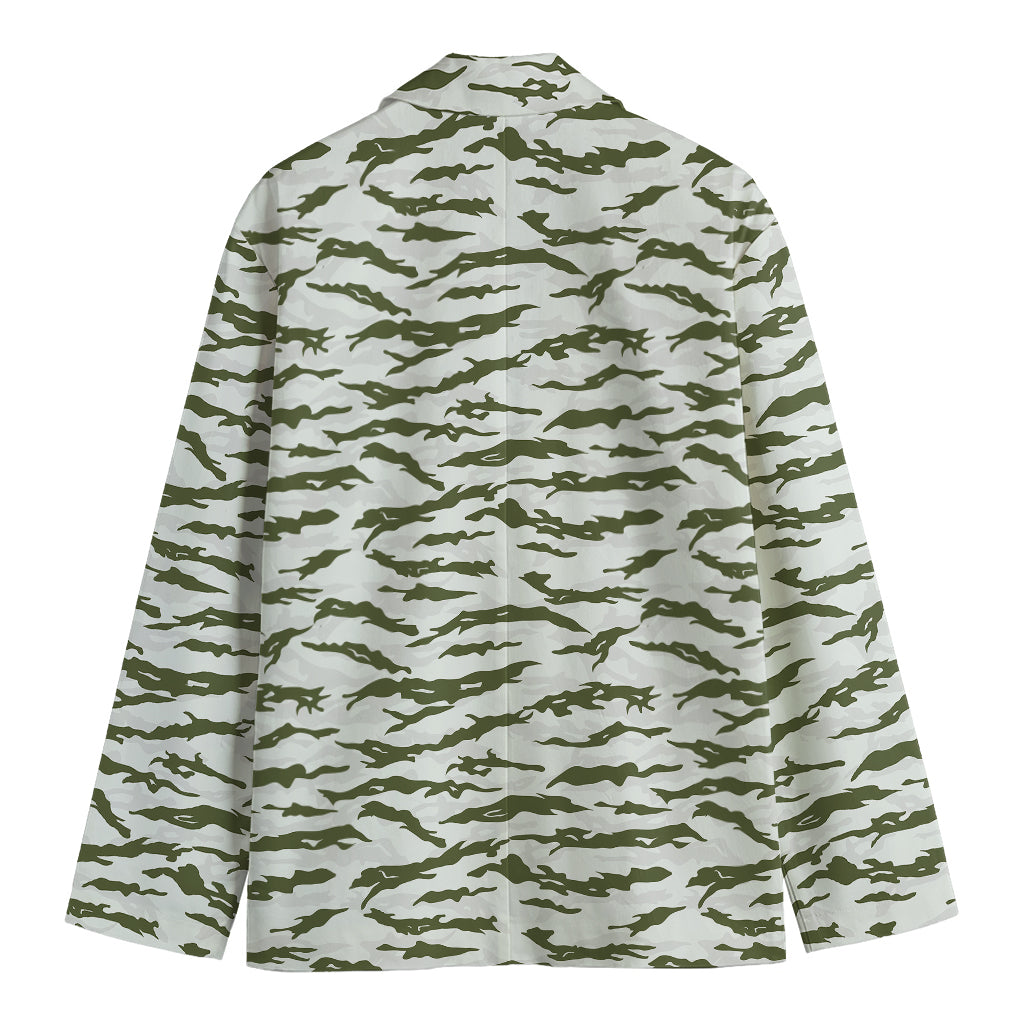 Green And White Tiger Stripe Camo Print Men's Blazer