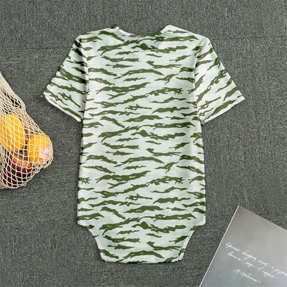 Green And White Tiger Stripe Camo Print Men's Bodysuit