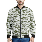 Green And White Tiger Stripe Camo Print Men's Bomber Jacket