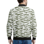 Green And White Tiger Stripe Camo Print Men's Bomber Jacket