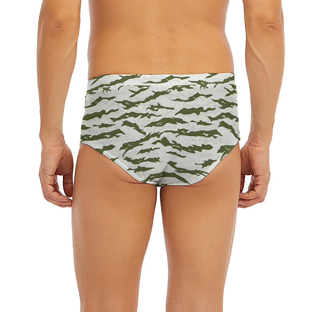 Green And White Tiger Stripe Camo Print Men's Briefs
