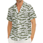 Green And White Tiger Stripe Camo Print Men's Deep V-Neck Shirt