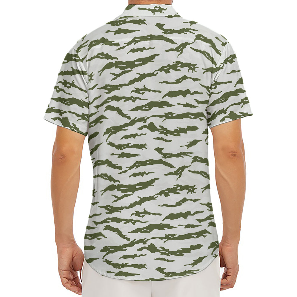 Green And White Tiger Stripe Camo Print Men's Deep V-Neck Shirt