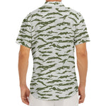 Green And White Tiger Stripe Camo Print Men's Deep V-Neck Shirt