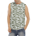 Green And White Tiger Stripe Camo Print Men's Fitness Tank Top