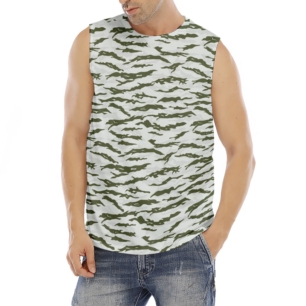 Green And White Tiger Stripe Camo Print Men's Fitness Tank Top