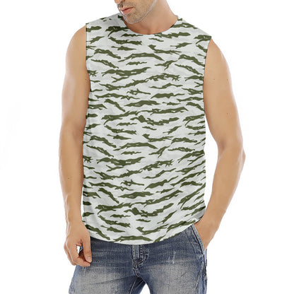 Green And White Tiger Stripe Camo Print Men's Fitness Tank Top