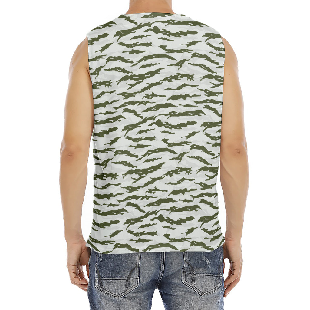 Green And White Tiger Stripe Camo Print Men's Fitness Tank Top
