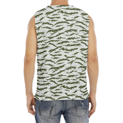 Green And White Tiger Stripe Camo Print Men's Fitness Tank Top