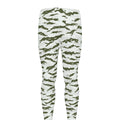 Green And White Tiger Stripe Camo Print Men's Leggings