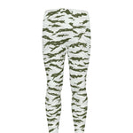 Green And White Tiger Stripe Camo Print Men's leggings