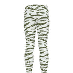 Green And White Tiger Stripe Camo Print Men's leggings