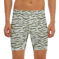 Green And White Tiger Stripe Camo Print Men's Long Boxer Briefs