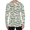 Green And White Tiger Stripe Camo Print Men's Long Sleeve T-Shirt