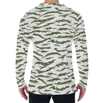 Green And White Tiger Stripe Camo Print Men's Long Sleeve T-Shirt