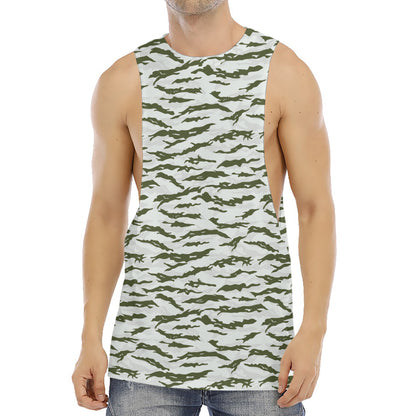 Green And White Tiger Stripe Camo Print Men's Muscle Tank Top