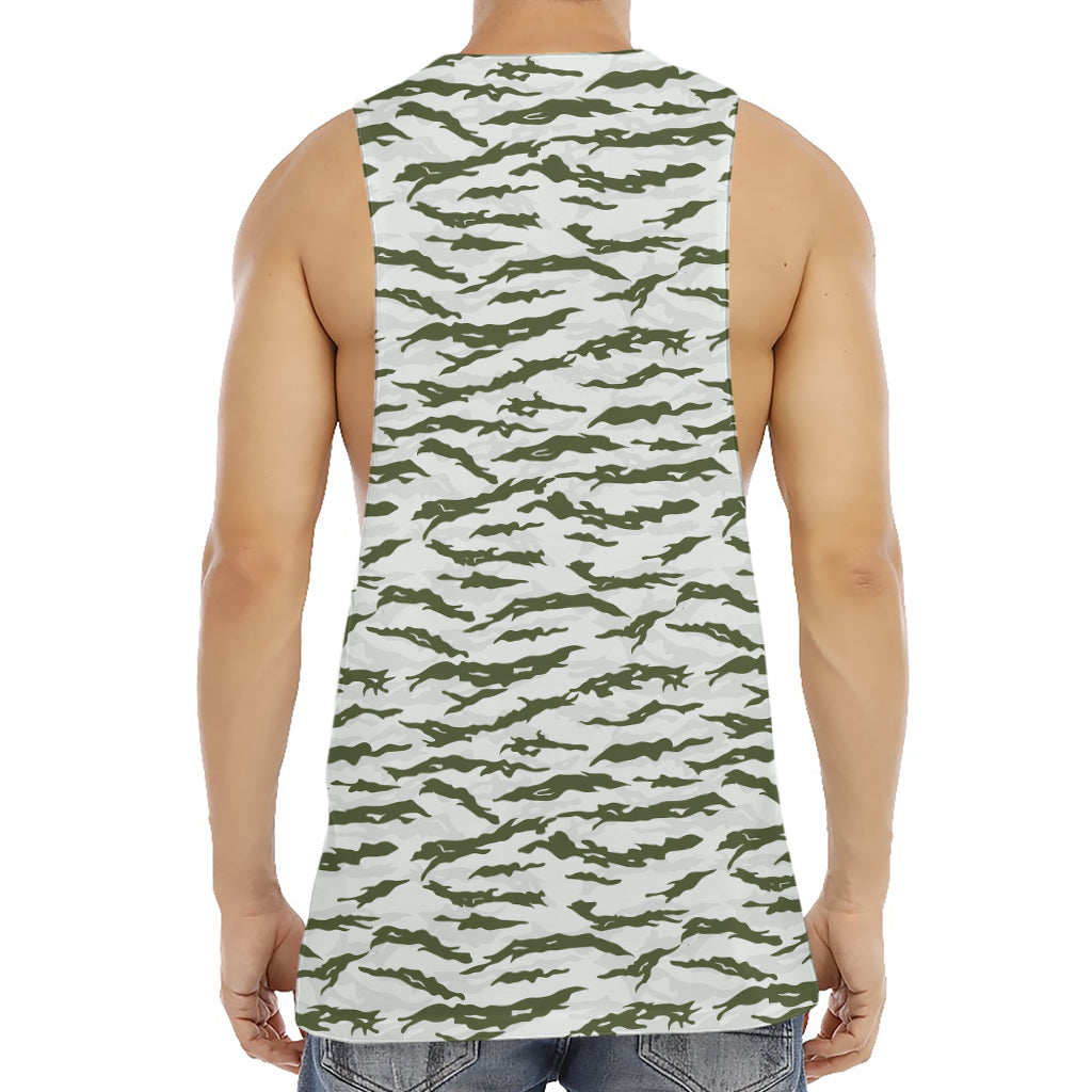 Green And White Tiger Stripe Camo Print Men's Muscle Tank Top