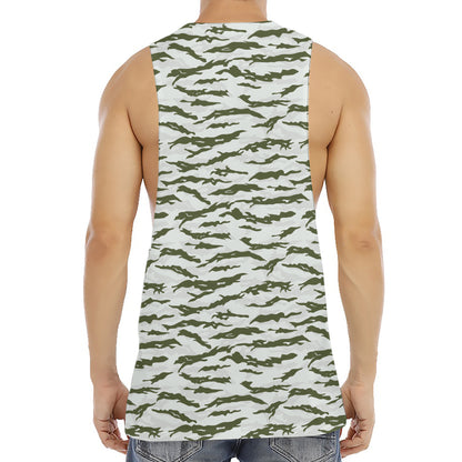 Green And White Tiger Stripe Camo Print Men's Muscle Tank Top