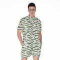 Green And White Tiger Stripe Camo Print Men's Romper