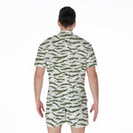 Green And White Tiger Stripe Camo Print Men's Rompers