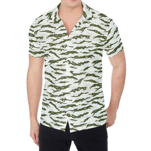 Green And White Tiger Stripe Camo Print Men's Shirt