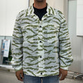 Green And White Tiger Stripe Camo Print Men's Shirt Jacket