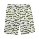 Green And White Tiger Stripe Camo Print Men's Sports Shorts